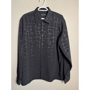 Kenneth Cole New York Vintage Black Abstract Button Up Shirt Goth Matrix Mens L